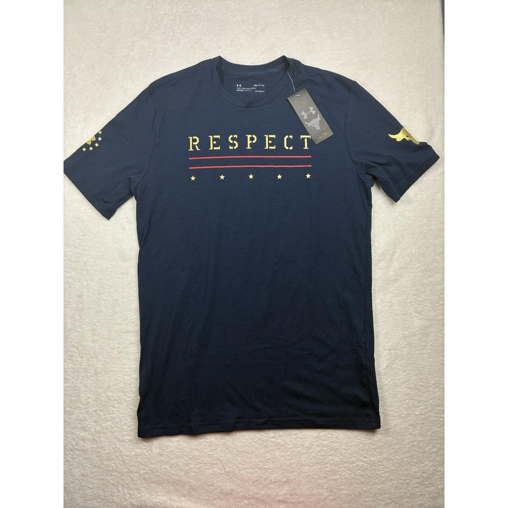 NWT Under Armour Project Rock Respect Shirt Navy Gold Stars Veteran - Size Small